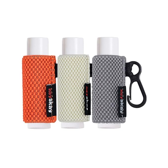 3PCS Lip Balm Holder Sleeves Keychain Chapstick Holder Lip Gloss Holder Keychain Chapstick Elastic Sleeves(Beige/Grey/Orange)