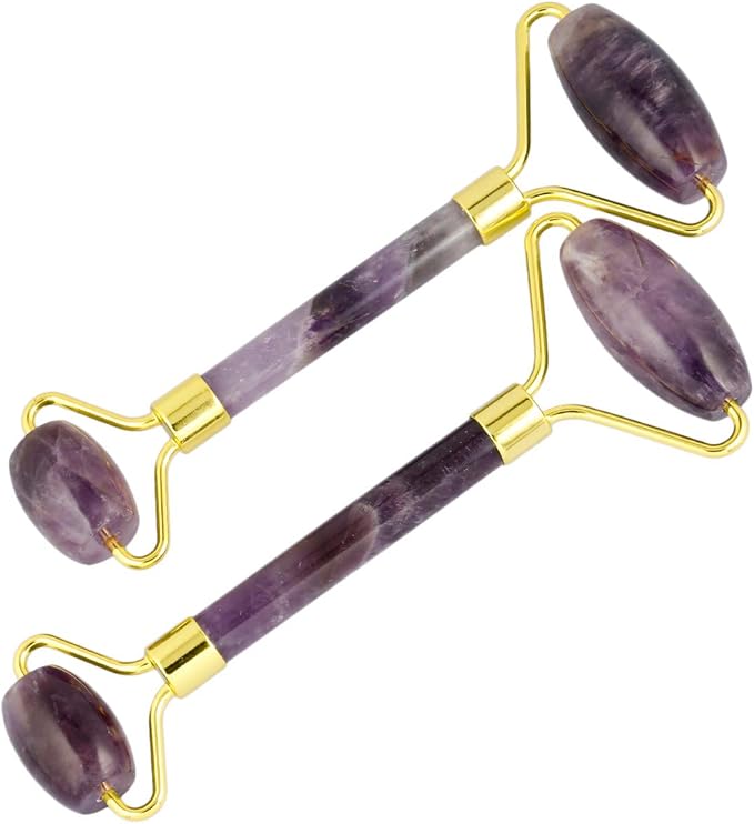 mookaitedecor Amethyst Stone Roller for Face Massage Neck, Anti-Aging Facial Massager with Double Rollers