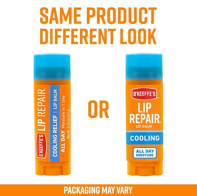 O'Keeffe's Cooling Relief Lip Repair Lip Balm for Dry, Cracked Lips, Stick, (Pack of 3)
