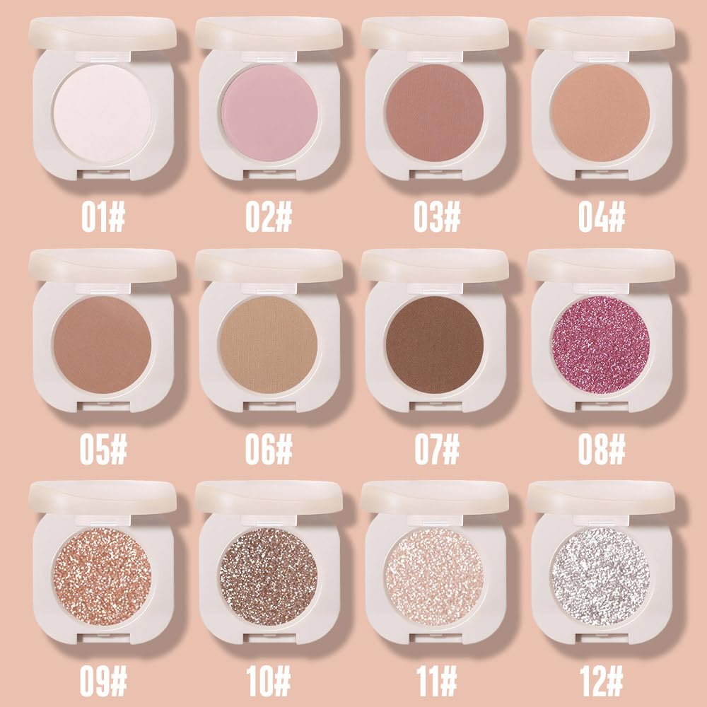 Pear White Shimmer Single Eyeshadow, Natural Warm Champagne Gold Glitter Eyeshadow Palette Makeup, Highly Pigmented Long Lasting Shimmer Shiny Pressed Powder for Women, Vegan & Cruelty-free 11
