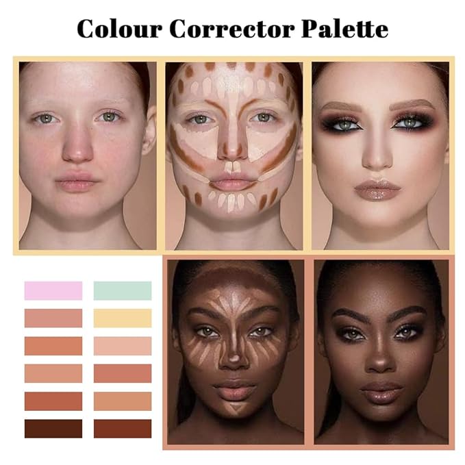 VERONNI Cream Concealer Palette, 12 Colors Makeup Contour Face Contouring Cream Palette, Full Coverage Camouflage Base Foundation Makeup Palette, Professional Daily Makeup