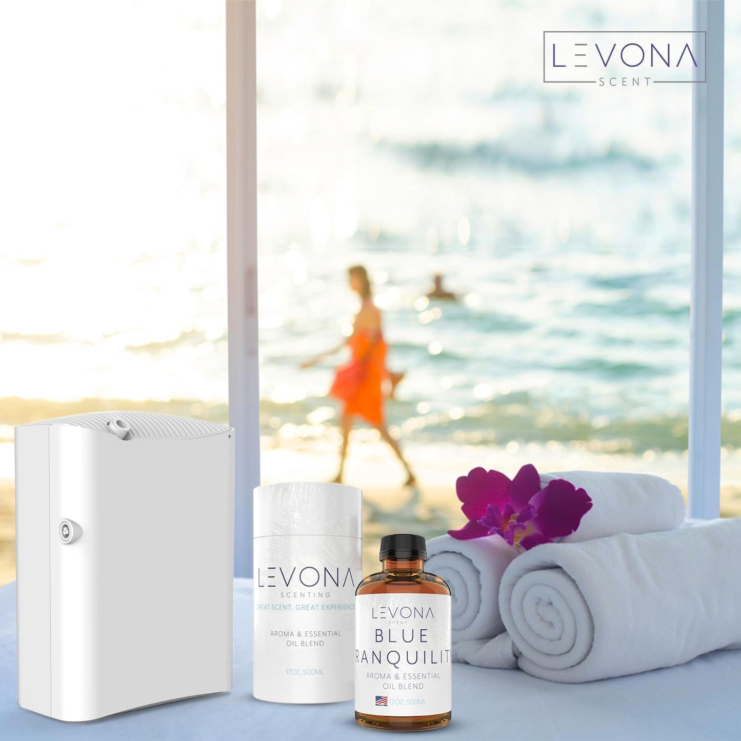Levona Scent Pure Essential Oils: Blue Tranquility Aromatherapy Oils - Home Luxury Scents for Diffusers For Home, Hotel & Office - Scented Fragrance Oil Blends - Essential oil for Humidifiers - 500 Ml