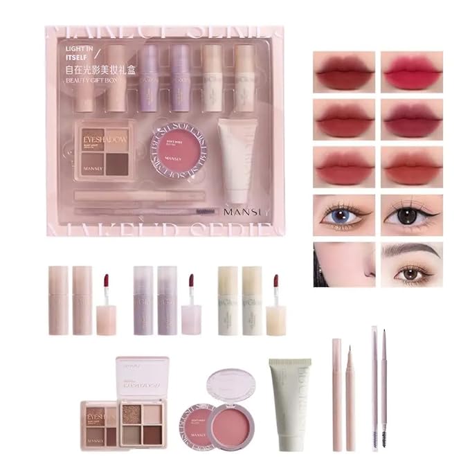LAMUSELAND All in One Makeup Set Full Kit, 11 Pieces Professional Makeup Gift Set for Women Girls, include Lip Gloss, Eyebrow, Eyeliner, Eyeshadow, Blush, BB Cream (A)