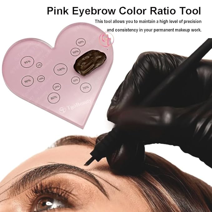 TgoBeauty Acrylic Mix Heart Palette Permanent Makeup Ink Color Ratio Tool Heart Pink Cosmetic Makeup Palette for Eyebrow Lip Nail Art Makeup (Pink)