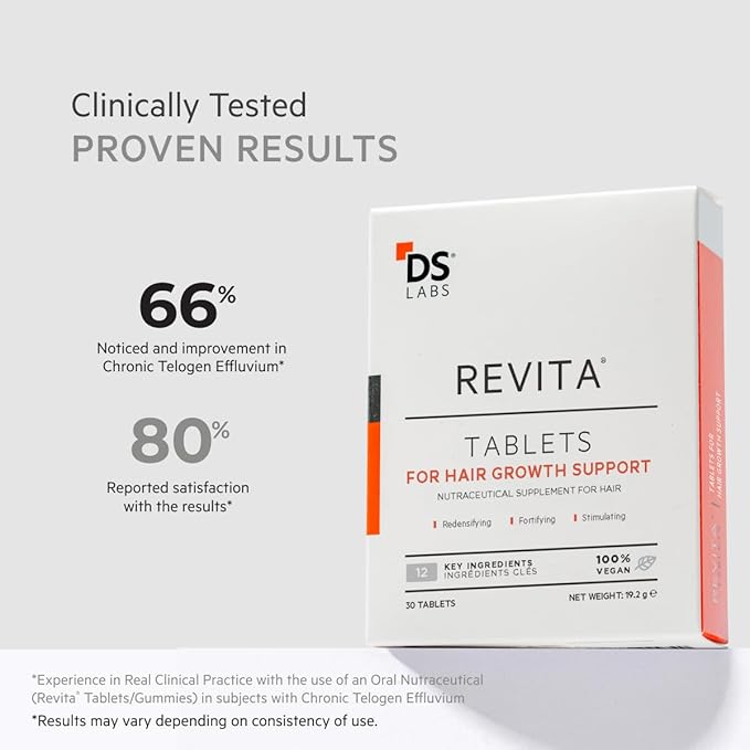 DS Labs Revita Tablets - Hair Vitamins for Density Support, Supplement for Thicker, Stronger Looking Hair, Zinc, Iron, Magnesium, Melatonin, Vitamin D & Biotin Vitamins for Women & Men, 60 Tablets