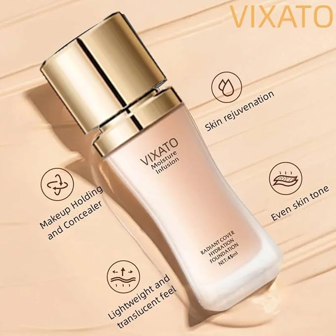 Cover Hydration Liquid Foundation Concealer, 45ML Moisture Liquid Flawless Makeup Cosmetic, Suitable for Most Bright/Neutral/Dark Skin