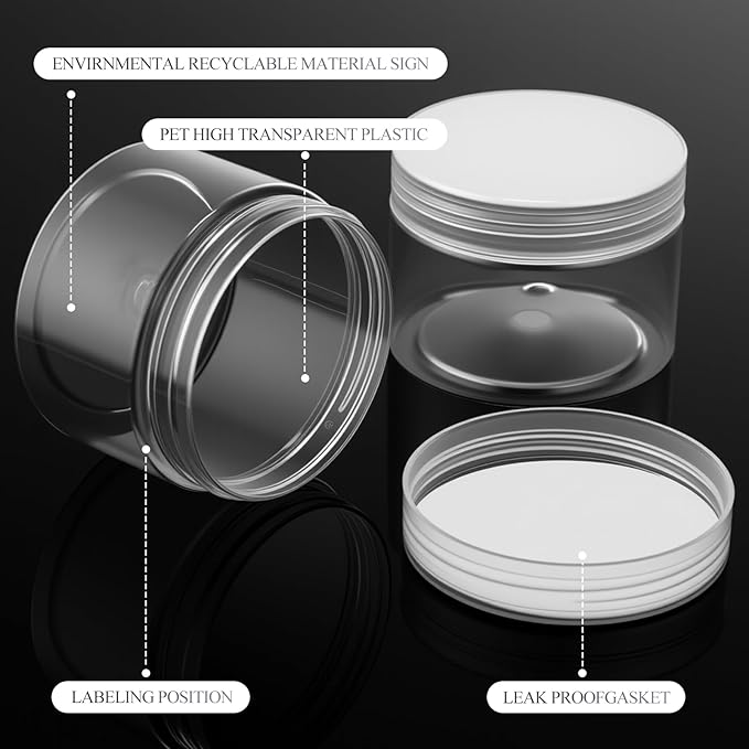 SATINIOR 24 Pieces Empty Clear Plastic Jars with Lids Round Storage Containers Wide Mouth for Beauty Product Cosmetic Cream Lotion Liquid Butter Craft and Food(Clear Lid,8 oz)