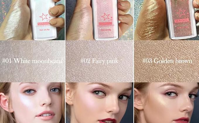 Glitter Powder Highlighter Makeup, Body Brightens the Natural Three-Dimensional Face Blusher Fairy Highlight Patting Powder. (01#White Moonbeam)