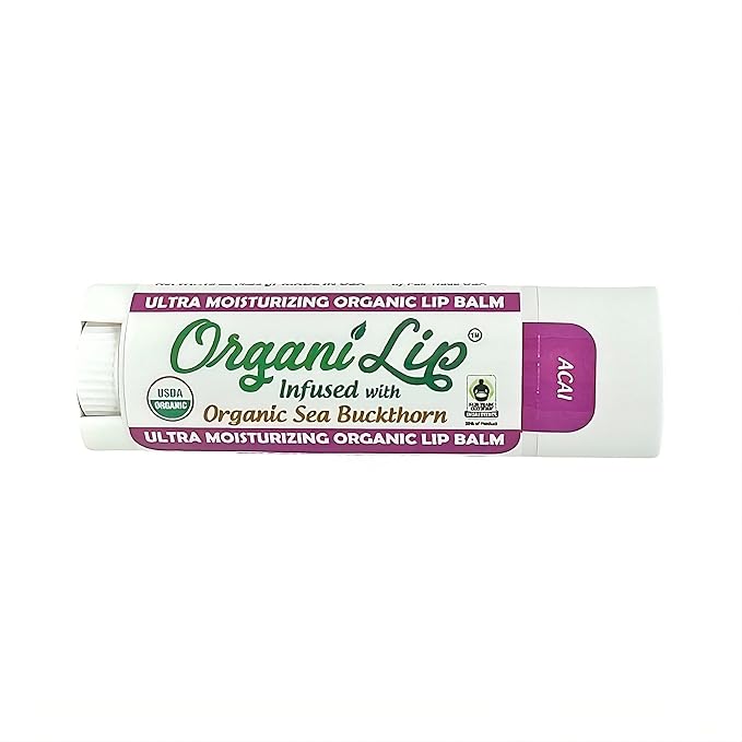 OrganiLip Organic Lip Balm, Acai Flavor, Ultra Hydrating Lip Moisturizer for Cracked or Dry Lips, Oval Shaped Tube, USDA Certified Organic, 3 Pack