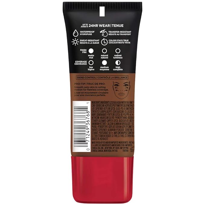 L'Oreal Paris Cosmetics Makeup Infallible Pro-Matte Liquid Longwear Foundation, Rich Ebony, 1 fl oz.