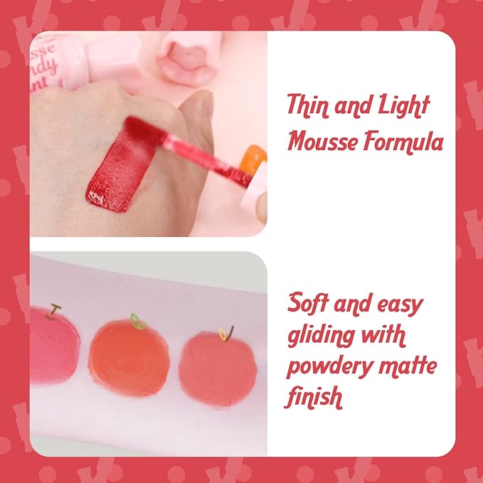 THESAEM Saemmul Mousse Candy Tint #4 Grapefruit Mousse - High Pigment Matte Finish Long Lasting Lip Stain with Honey Extracts to Hydrate Lips - Weightless & Smudge-Proof, 0.3 fl.oz.