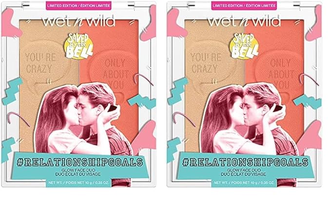 wet n wild Saved By The Bell Highlighter + Illuminator Glow Face Duo, Highlighter Makeup Powder, Illumniator Makeup Powder, Cruelty-Free Makeup, Relationship Goals,1114533 (Pack of 2)