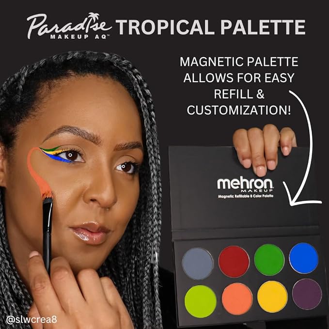 Mehron Makeup Paradise Makeup AQ 8 Color Tropical Palette | Magnetic Refillable Body Paint & Face Paint Palette | Professional Water Activated Makeup for Costumes, SFX, Halloween, & Cosplay