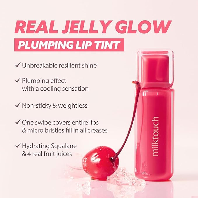 MILKTOUCH Jelly Fit Lip Tint (09 Pine Mauve) with Cooling Plumping Effect and Water-Based Non-Sticky Texture | Long Lasting Korean Beauty Lipstain Tinted Gloss Oil Brown K Makeup