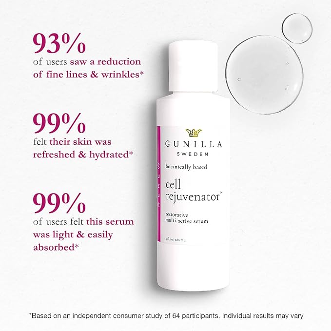 GUNILLA Cell Rejuvenator | Plant-Based Anti-Aging Facial Serum | Hydrates, Firms & Smooths for Radiant Skin | With Collagen, Elastin, Ginseng & Vitamins A, B, C & D | Vegan, Spa-Grade Skincare 4oz