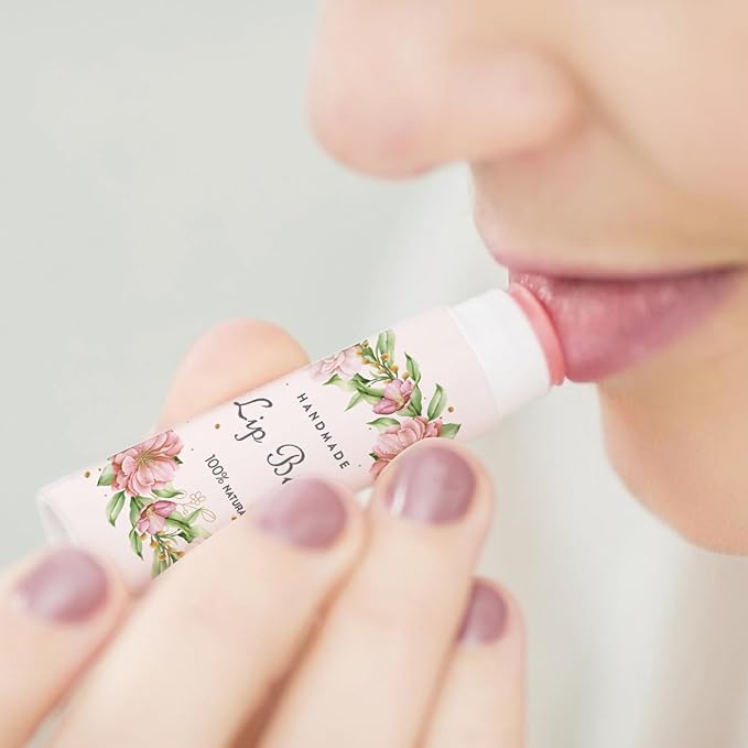 CRASPIRE 80Pcs 8 Styles Lip Balm Sticker Flower Wreath Plants Self-Adhesive Homemade Lip Balm Labels Floral Patter Square DIY Label Stickers for Lip Balm Containers Cosmetics Lipsticks