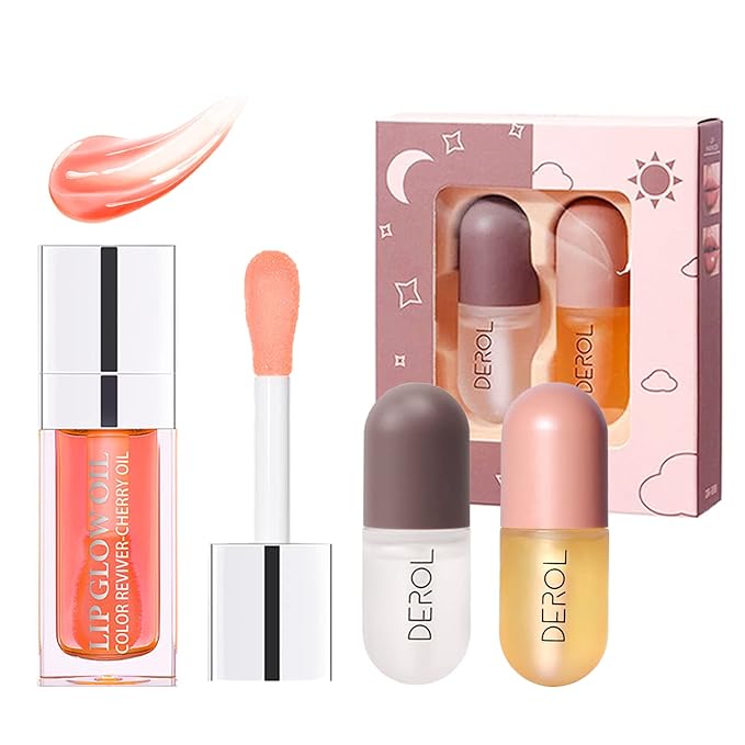 Plumping Lip Oil, Hydrating Lip Glow Oil Cherry, Plumper Lip Gloss Oil Set Clear, Lip Oil Tinted for Lip Care and Dry Lips, Long Lasting Nourishing Lip Glow Oil,Lip Plumper Gloss(001 PINK)