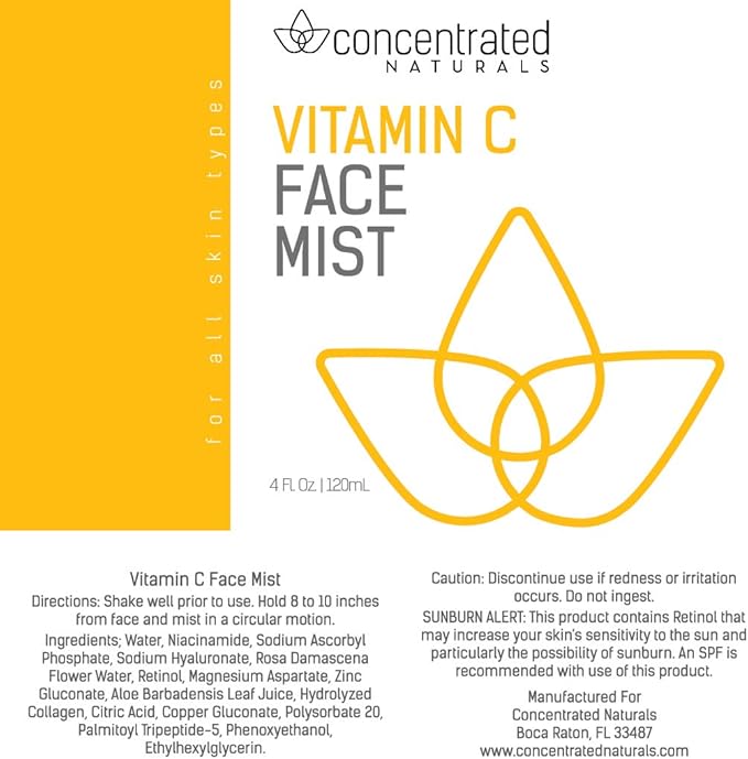 Vitamin C Glow Hydrating Anti-Aging Face Mist w/Actives | Vita C, Niacinamide, Collagen, Peptides and Retinol | Refreshes & Brightens Complexion | 4 fl oz, 120 ml