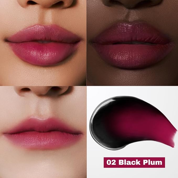 MILKTOUCH Black Peel Off Lip Tattoo - Long-Lasting Matte Lip, Waterproof & Transfer-Proof, Highly Pigmented, Stay-On-All-Day Lip Tint Stain (4.5g) #02 Black Plum