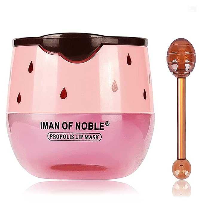 Bee Lip Balm Lip Balm Honey Pot, Strawberry Sleeping Lip Mask,Moisturizing Lip Balm with Stick,Hydrating & Prevention Dry and Cracked Lip Scrubs Exfoliator Lip Wrinkle Skin Care Products(Strawberry)