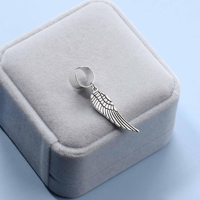 Boho Angel Wing Cuff Earrings Silver Ring Cartilage Earrings with Dangle Wing Ear Cuffs Earrings Clip Wrap Earrings Helix Earrings Jewelry for Women
