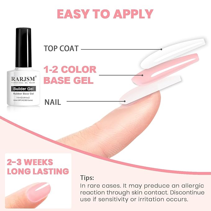 RARJSM Nude Rubber Base Gel Nail Polish Set Clear Sheer Milky White Opaque Pink Builder Base Gel in a Bottle Hard Extension Gel Skin Tone 6 Netural Colors Cured for Nails at Home Salon DIY Beginner