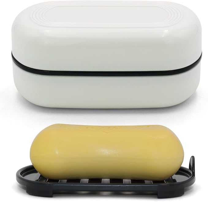 Travel Soap Container, Leakproof Soap Box, Travel Soap Holder with Removable Draining Layer, Portable Soap Case for Traveling, Camping, Gym (White, 1 Pack)
