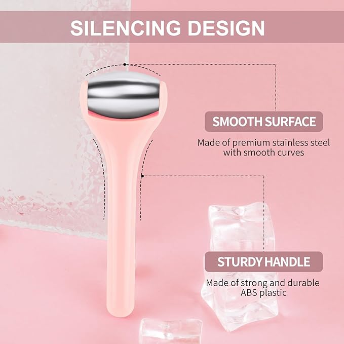 MAANGE Mini Eye & Face Rollers for Eye Massager, Stainless Steel Eye Ice Roller for Relief Puffiness Migraine Skincare Facial Roller (Pink)