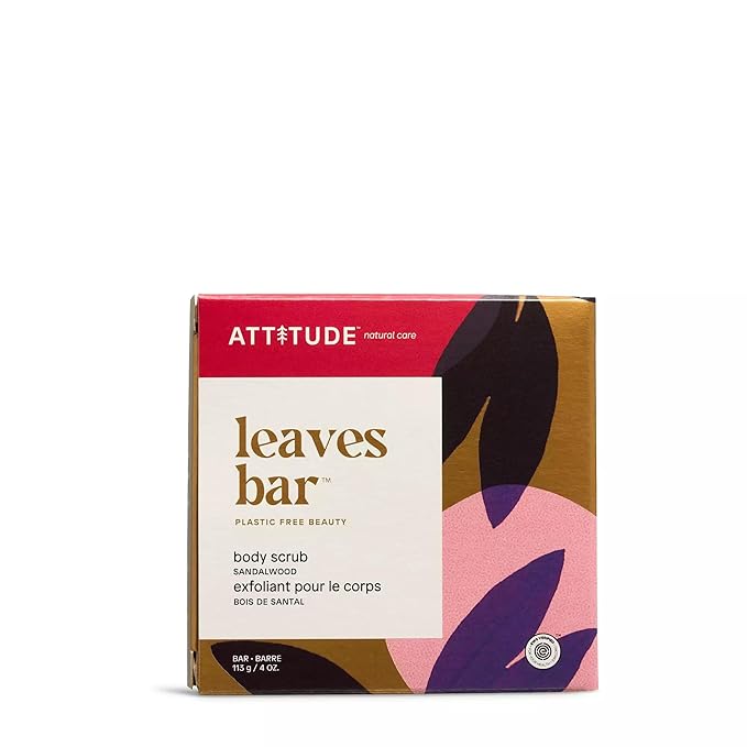 ATTITUDE Body Scrub Bar, Natural Origin, Gentle Exfoliator for Body and Foot, Nourishes and Softens Skin, Bamboo Powder & Shea Butter, EWG verified & Vegan, Sandalwood, 4 Oz