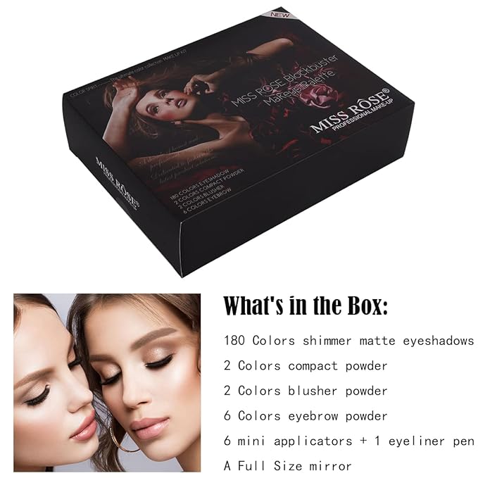 190 Colors Cosmetic Make up Piano Box Set,Combination with Eyeshadow /Facial Blusher /Eyebrow Powder /Eyeliner Pencil /Mirror,All-in-1 Makeup Gift Set (Color A)