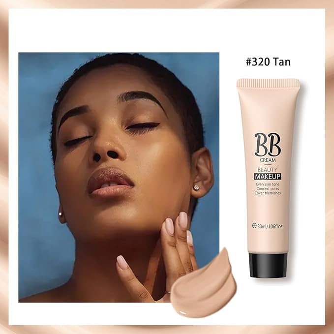 KWOLYKIM 2PCS Hydrating Makeup BB Cream, Tinted Moisturizer Face Makeup BB Cream Foundation Waterproof Concealer Clean Brighten Color Correcting Cream Nude Makeup Long Lasting for All Skin(Tan)