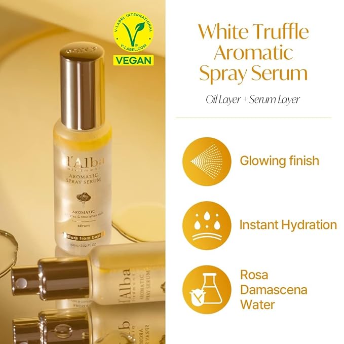 d'Alba Italian White Truffle Vegan Gift for HER, First Aromatic Spray Serum & Double Serum & Cream, Facial Skincare Gift Set