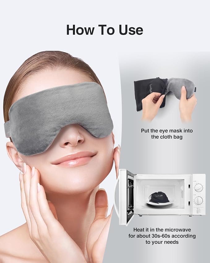 Luxtude Heated Eye Masks for Dry Eyes with Flaxseed & Lavender, Microwave Warm Eye Compress Moist Heat, Weighted Eye Mask for Sleeping, Hot Stye Eye Compress for Puffy Eyes, Dark Circles (Gray)