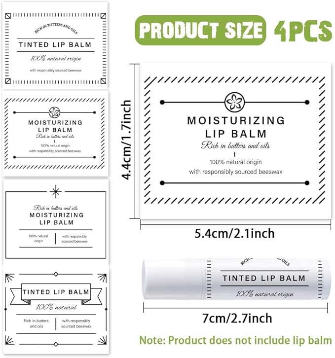 OLYCRAFT 100Pcs Self-Adhesive Lip Balm Tag Stickers 1.7x2.1 inch Waterproof Adhesive Label with Simple Label Rectangle Lipstick Tag Sticker for Lip Balm Container Tubes Lipstick Wrapping Decoration