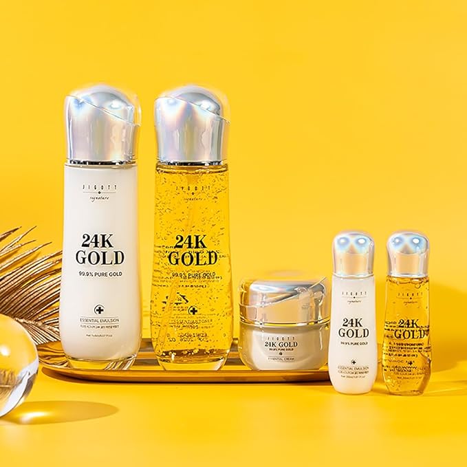 Signature 24K Gold Essential Skin Care 3 Set Toner, Emulsion, Cream Set (24K Gold)