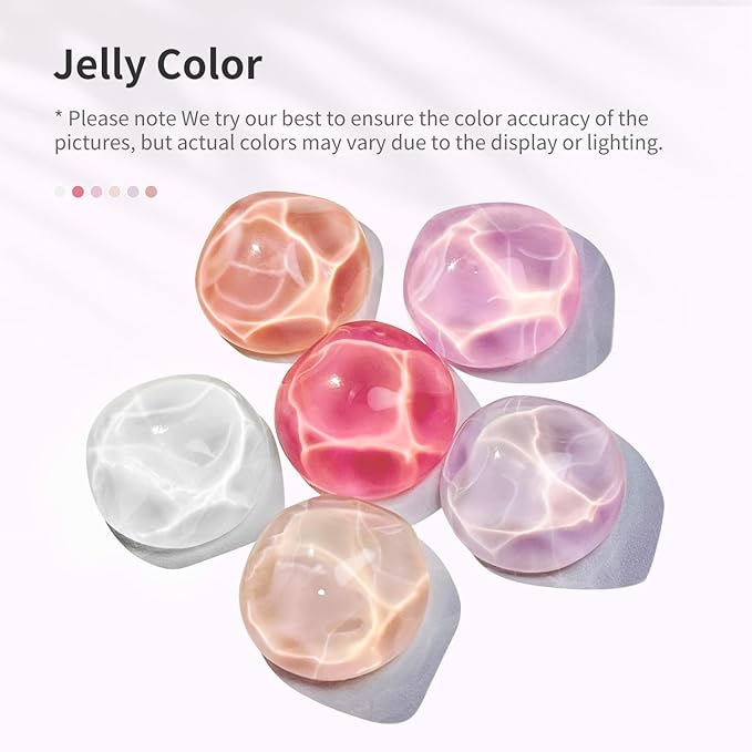 JODSONE 10ml Jelly Gel Nail Polish Set 6 Pale Colours White Pale Red Soft Pink Natural Nude Pale Purple Fresh Pink Purple All Seasons Neutral Soak off LED Lamp Gel Manicure Set for Nail Art
