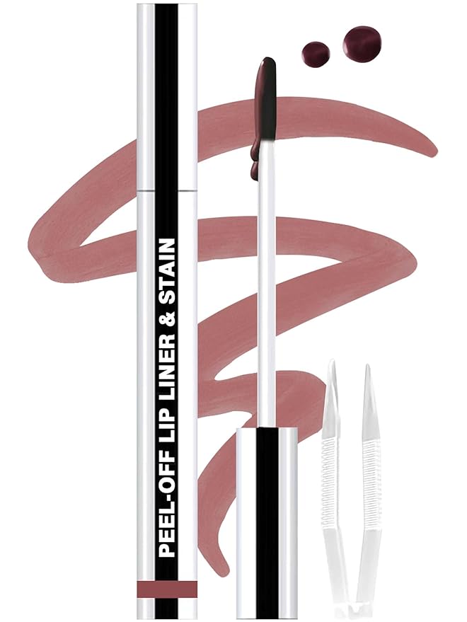 Lip Stain Peel Off Lip Liner Stain with Tweezer, Long Lasting Matte Lip Tint Tattoo, Highly Pigmented Color Lip Makeup, Waterproof Lipstick, Transfer-proof Lipstain for Women, Rose Pink