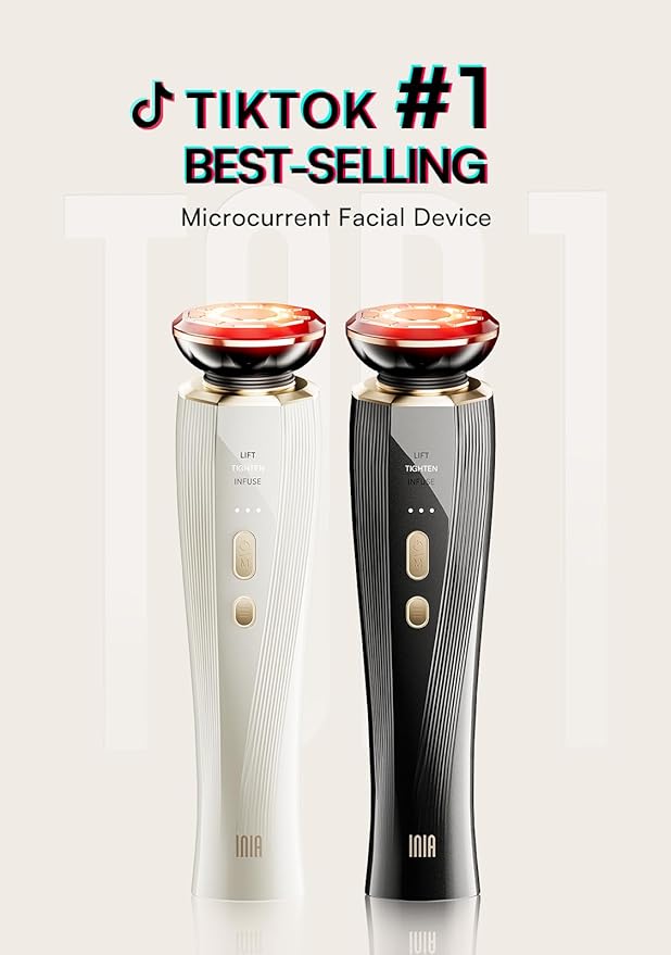 INIA Micro-Current Facial Device, 3-in-1 Facial Massager Red Light Therapy for Face and Neck True Beauty Glow Device Effective for Wrinkle and Puffiness