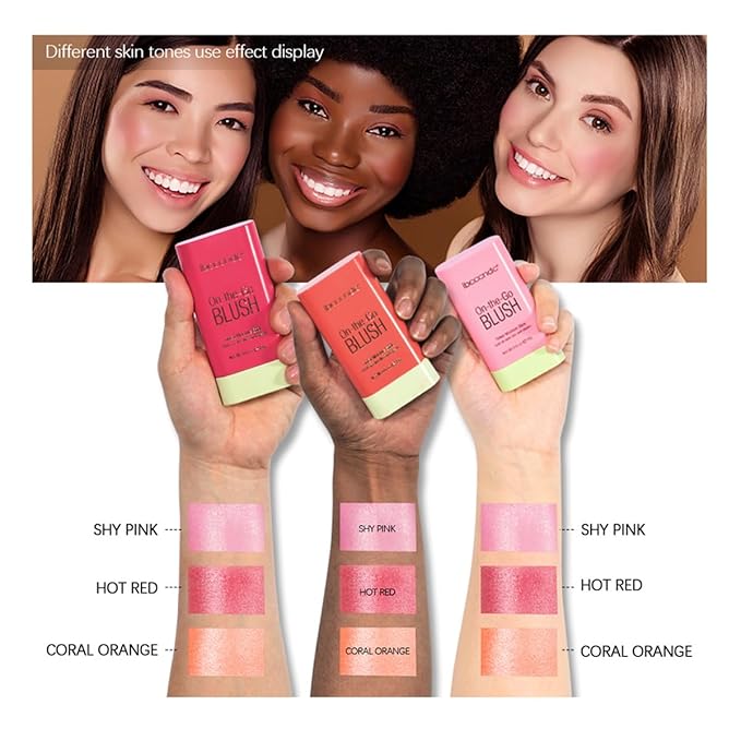 Multi-Use Makeup Blush Stick,Cream Blush Stick,Solid Moisturizer Stick,Waterproof Natural Nude Makeup,Tinted Solid Moisturizer Stick for Eyes Lips Cheek (2#Hot Red)