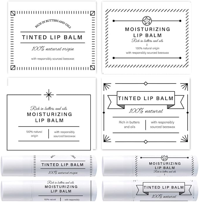 OLYCRAFT 100Pcs Self-Adhesive Lip Balm Tag Stickers 1.7x2.1 inch Waterproof Adhesive Label with Simple Label Rectangle Lipstick Tag Sticker for Lip Balm Container Tubes Lipstick Wrapping Decoration