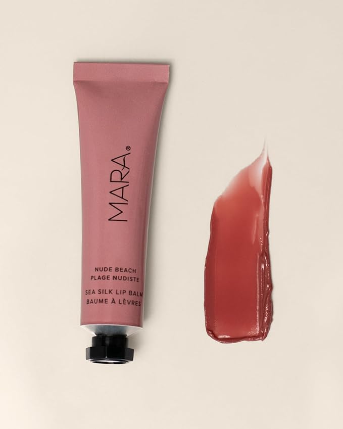 MARA - Natural Sea Silk Lip Balm With Algae + Moringa | Non-Toxic, Plant-Based Skin Care, Hypoallergenic | Moisturize, Plump + Soothe Dry, Chapped Lips (Nude Beach, 0.5 oz | 15 ml)