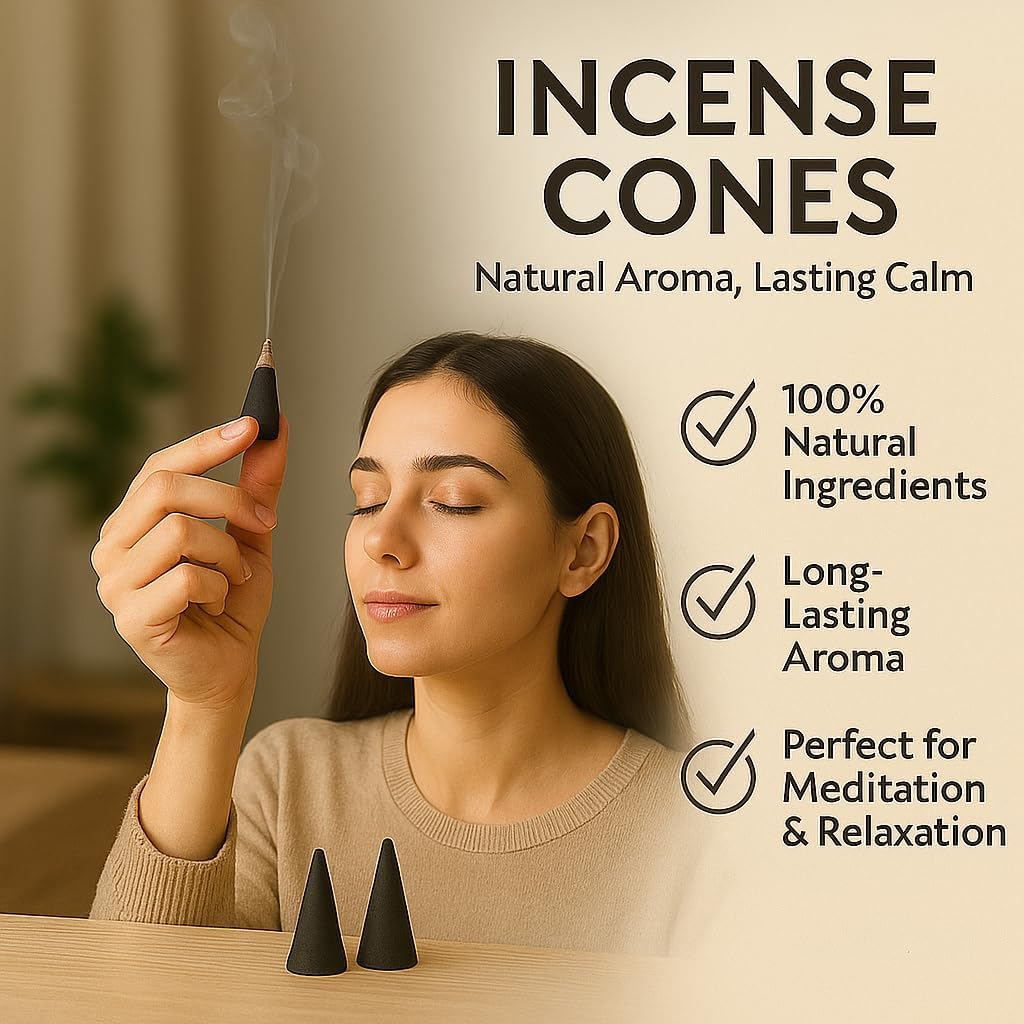 Yajna Lavender 100%-Natural-Incense-Cones Handmade-Hand-Dipped Organic-Chemicals-Free for-Purification-Relaxation-Positivity-Yoga-Meditation The-Best-scents (20 Count)