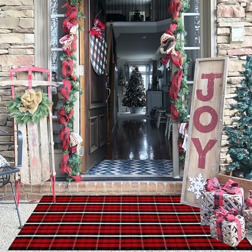 Bottalive Christmas Plaid Outdoor Rug, Layering Rug - Image 2