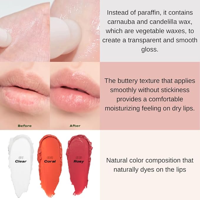Smooth Butter Lip Balm 0.14 oz – Super Moisturizing Butter Lip Balm, Lip Repair & Care, Natural Color with Vegetable Wax, Shea Butter, All Day Hydration, Soothe Dry Chapped Lips (02 CORAL)