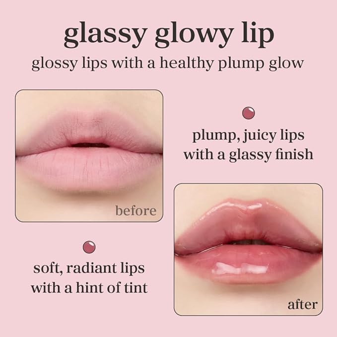 NOONI Korean Lip Oil - Applecranberry | Long-Lasting, Moisturizing, Plumping, Revitalizing for Dry Lips, Waterproof, No Peel Off, Hydrating, Nourishing Crystal Clear, 0.12 FL Oz