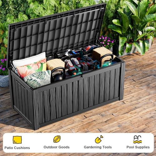 PatioZen 190 Gallon Deck Box Lockable Waterproof UV Resistant Black - Image 3
