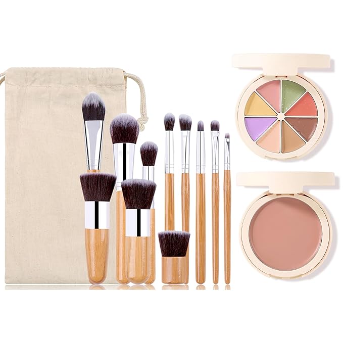 Professional Makeup Cream Contour Palette, Joyeee 8 Colours Concearler Full Coverage & Makeup Brush Set Contour Concearler Palette Contouring Face Make Up Gift for Women Girls