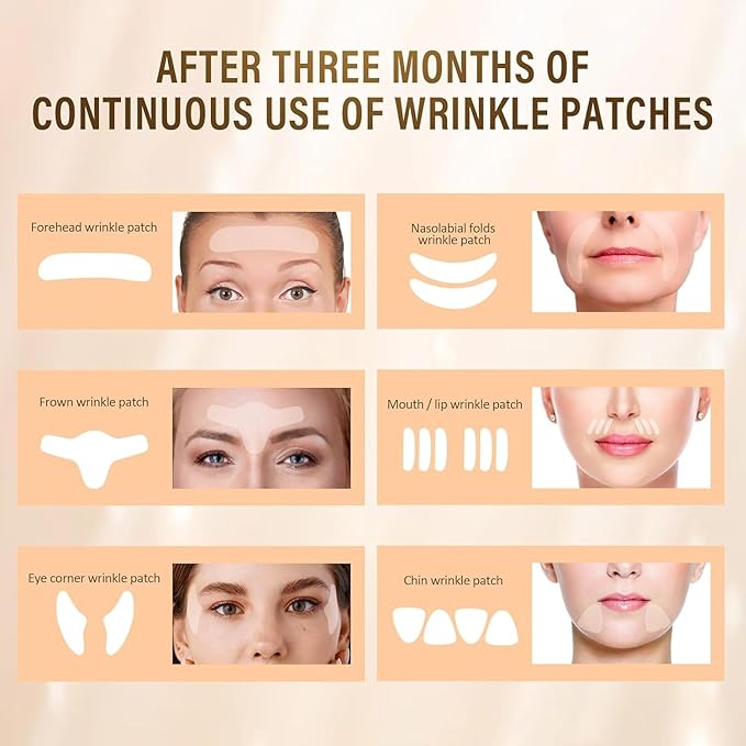 Facial Wrinkle Patches - 192 Pcs Face Patches for Overnight to Reduce Forehead Wrinkles, Smile Lines, Fine Lines & Chin Wrinkles, Anti Wrinkle Facial Patch for Women