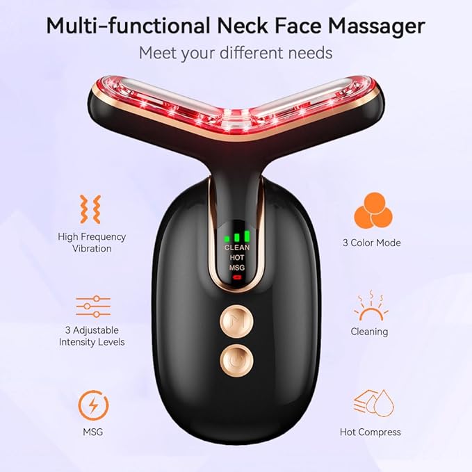 Neck Face Massager, Multifunctional Facial Massager, Face Sculpting Tool for Skin Care with Vibration, Thermal (Black Gold)