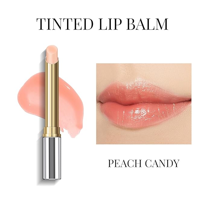 KYDA Tinted Lip Balm, Hydrating Sheer Formula Lip Balm, Natural Glossy Finish, Moisturizing Lip Care Balm for Dry Lips, Peach Candy